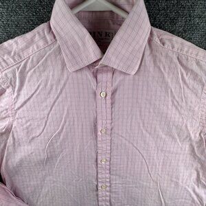 Thomas Pink Long Sleeve Button Up Shirt Men Pink Check 15.5 33 Superline Cotton